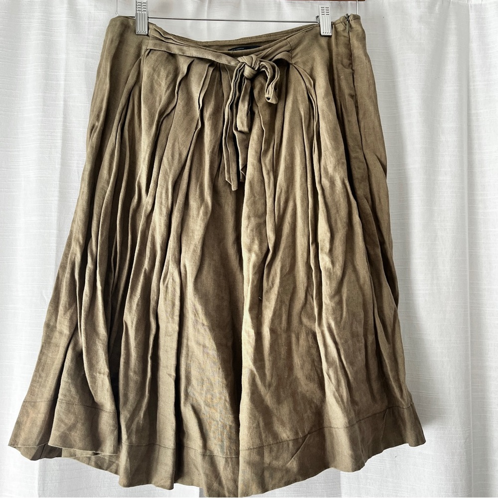 ZARA Elegant Khaki Linen Pleated Skirt size M